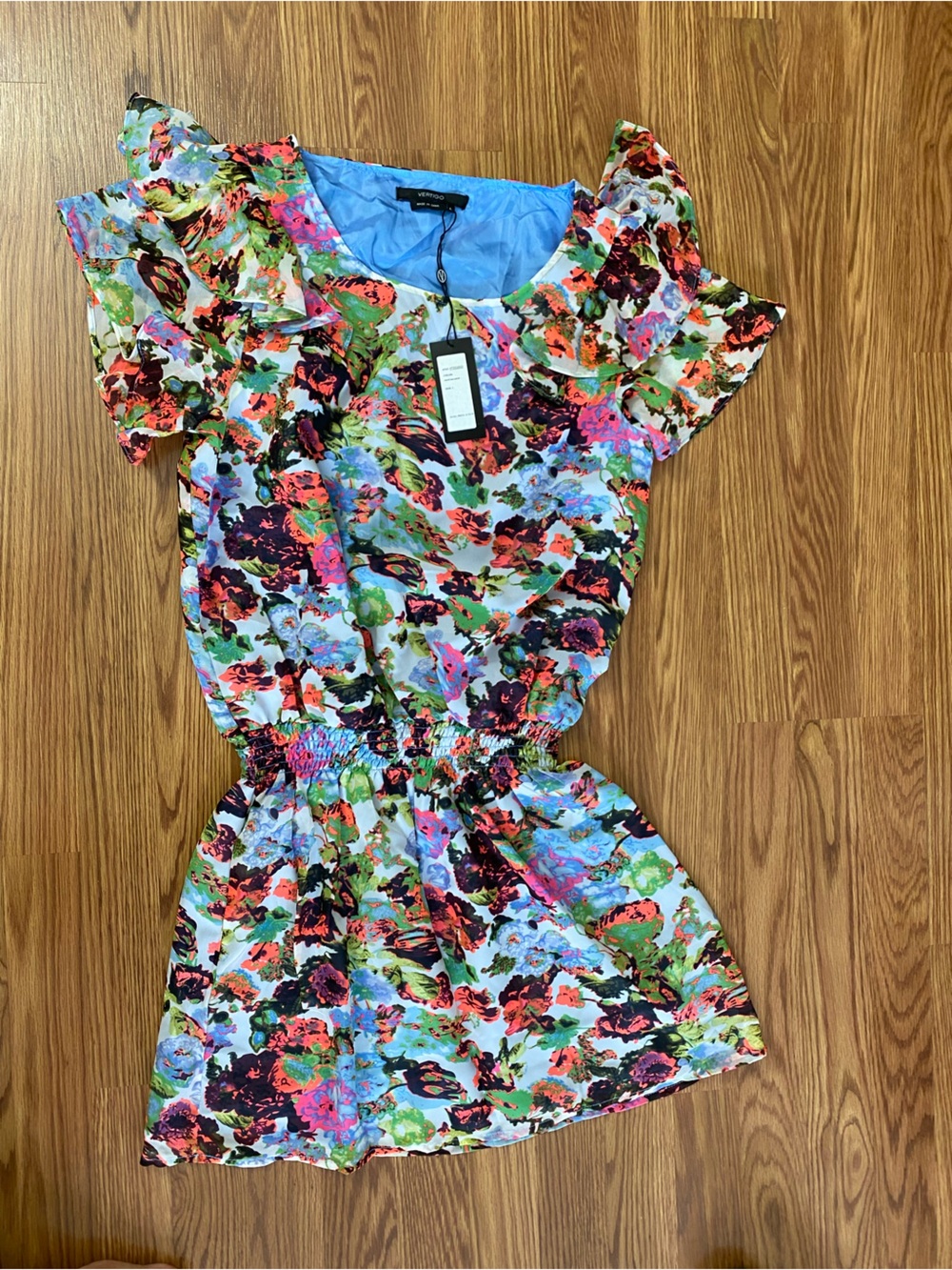 Vertigo Paris Multicolor Floral Short Dress - Blue, Green, Pink